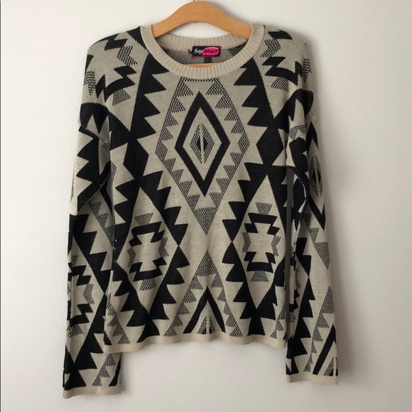 Say What? Sweaters - Tan geometric pattern sweater